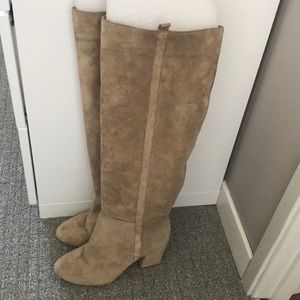 Zara Taupe Suede Slouch Knee High Boots